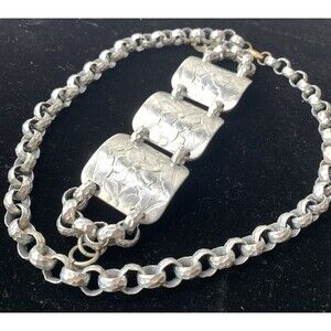 Vintage 1980s/90s Silver Tone Statement Necklace Bracelet Set Textured Floral